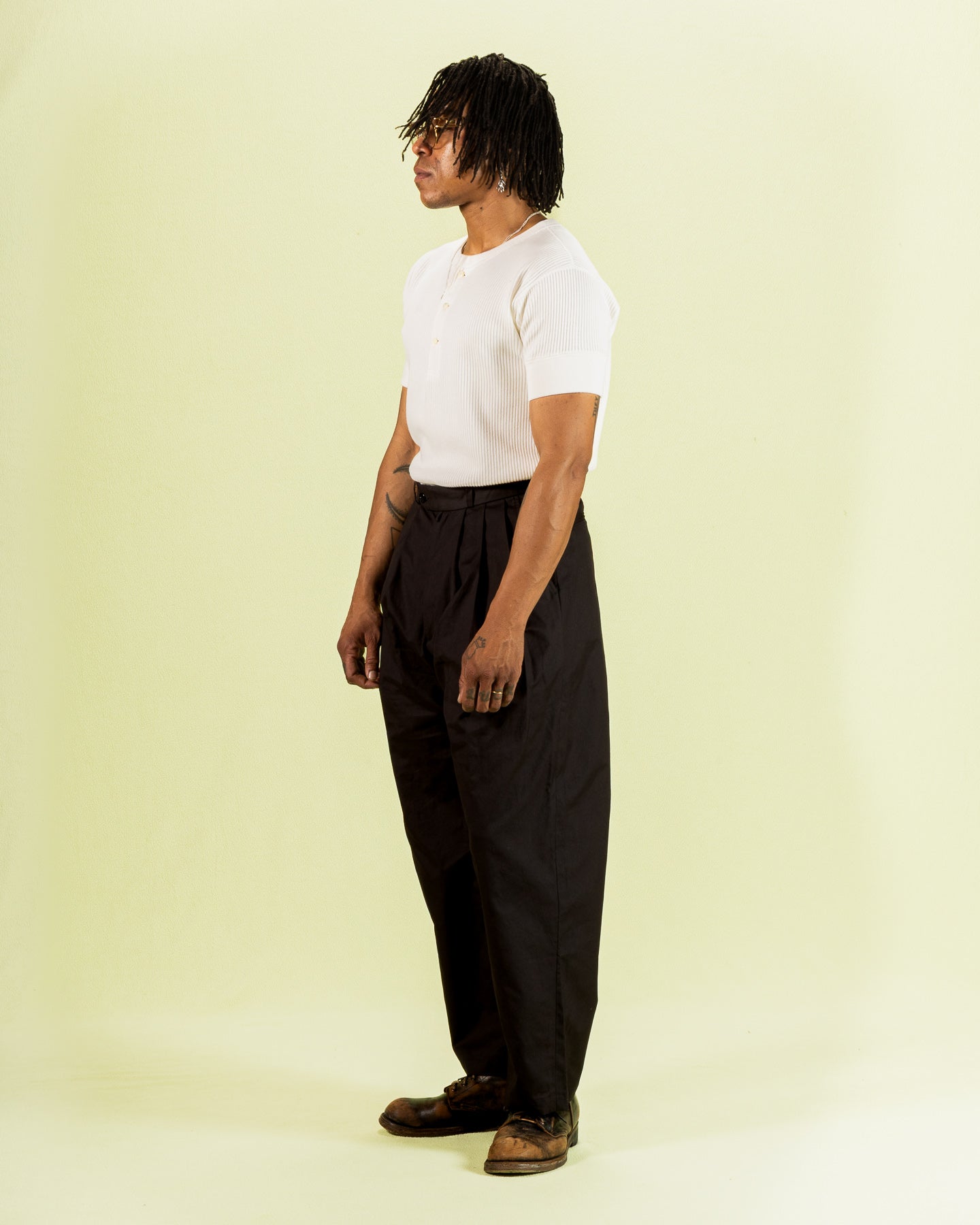 Monitaly Triple Tuck Wide Pants - Black Vancloth Oxford - Standard & Strange